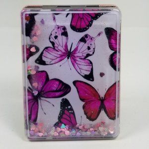 Butterfly snow glove affect floating glitter and hearts mirror compact.